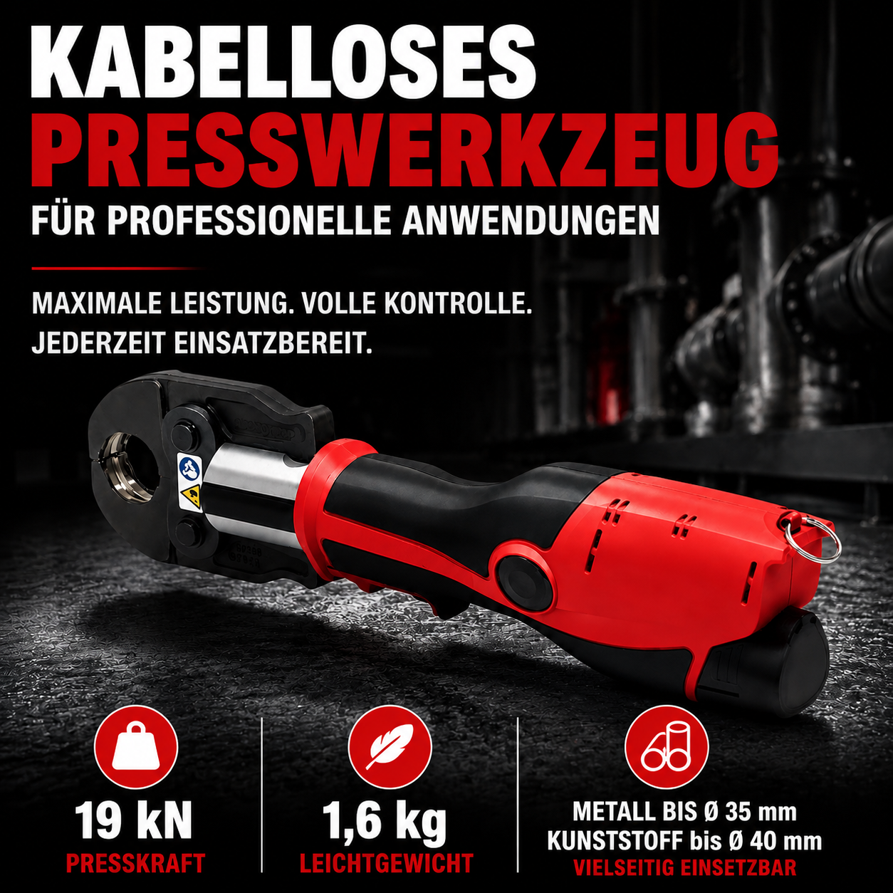 Kabelloses Presswerkzeug mit Akku